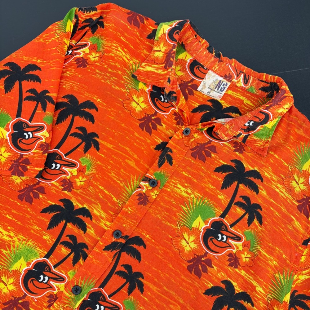 MLB Baltimore Orioles Shirt Womens XL/L Orange Tropical Palm Tree Baseball Fan